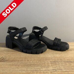 Steve Madden Louella Sandals Womens Size 9.5 M Black Slingback Block Heel Shoes